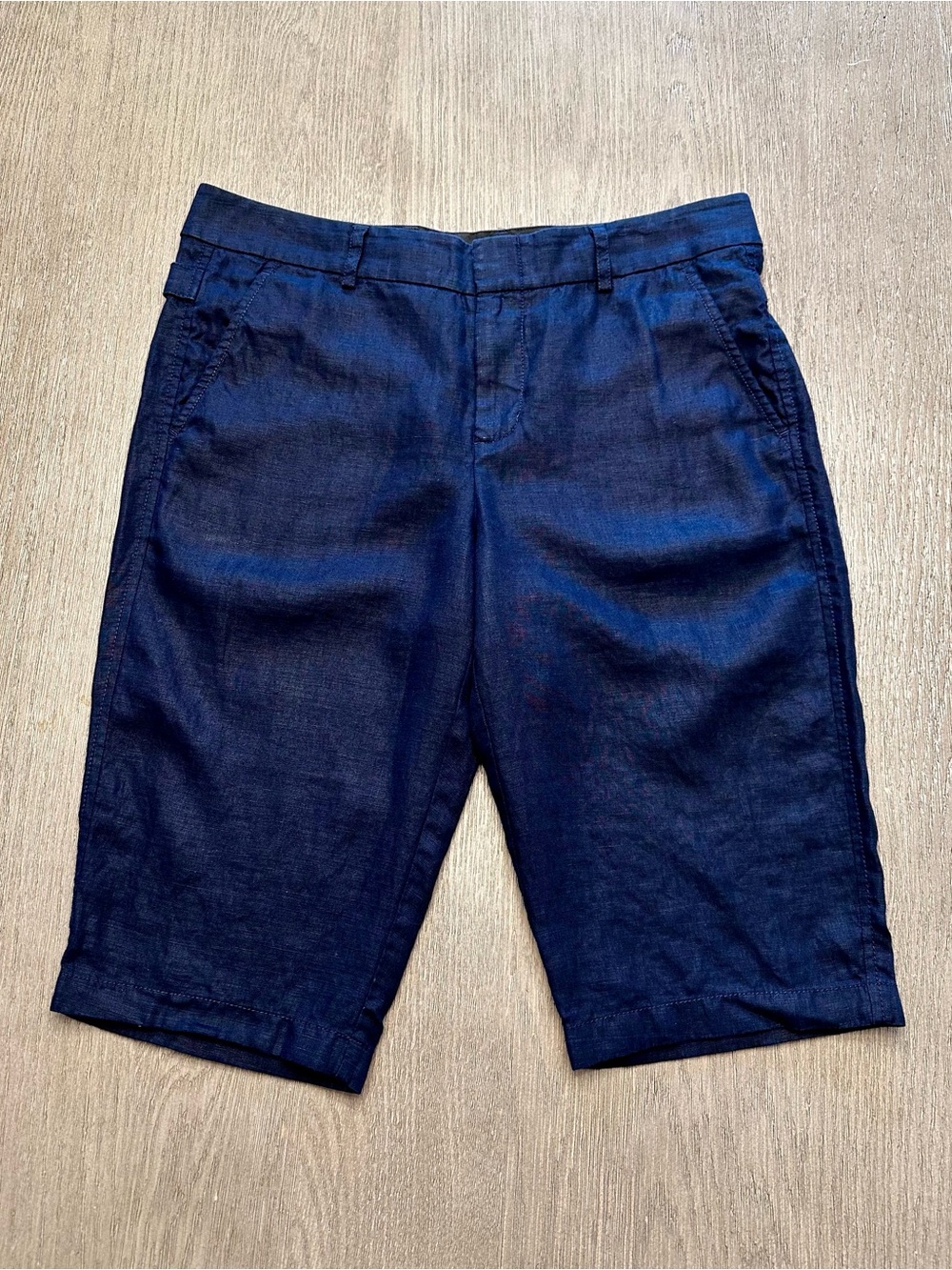 Vince 100% Linen Bermuda Shorts Navy Size 10 Adjustable Waist